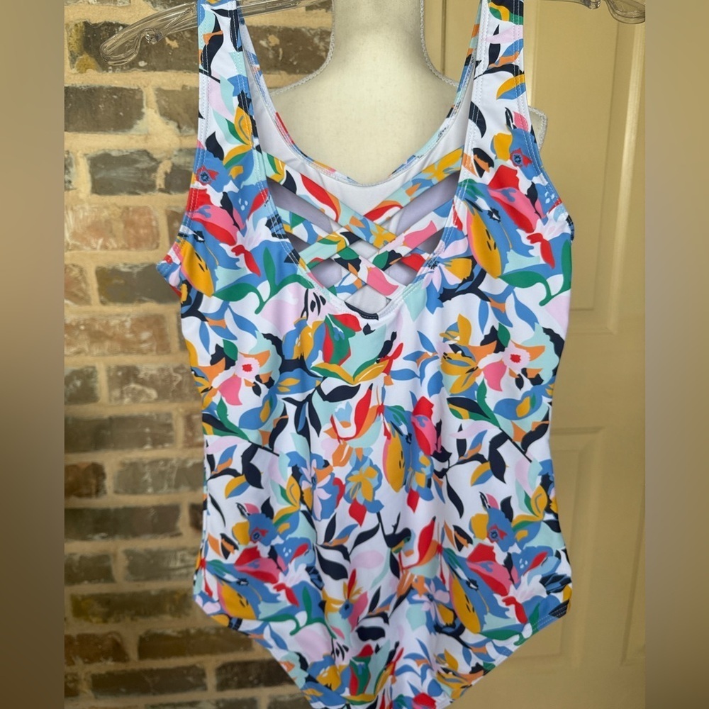Tropical Print Multi Color Floral One-Piece Swimsuit Size Large - Picture 4 of 14